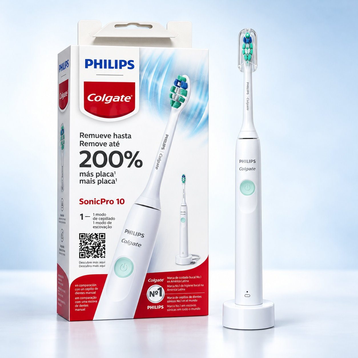 Escova elétrica Philips Colgate SonicPro 10 na embalagem e fora dela